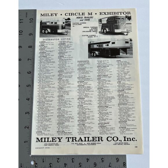 Miley Trailer Co Horse Trailers Vintage Print Ad 1970s Circle M Exhibitor - Picture 2 of 6